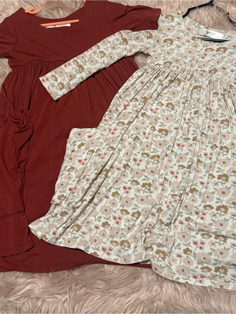 Girls Floral Cream Long-Sleeve Dress with Rust Dress remie girl size 6 bundle